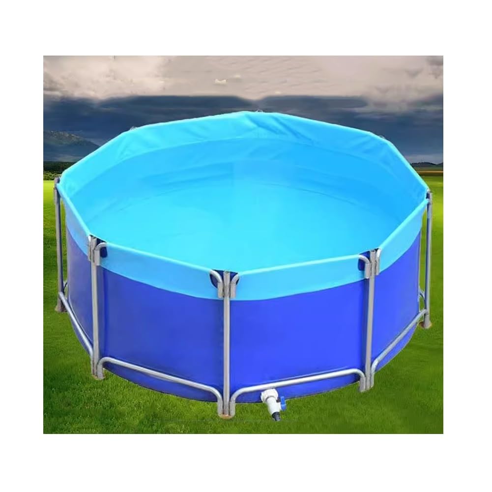 Piscina de metal sobre el suelo de PVC azul de 130 x 100 cm, ideal para diversión y relajación al aire libre, perfecto para el disfrute de niños y familiares