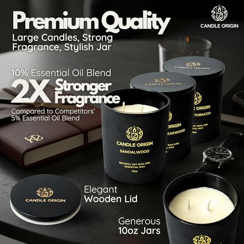 Image of Luxury Candles for Men Gift Set (3x10oz) Masculine Scented Candles | Mahogany Teakwood, Whiskey Tobacco, Sandalwood - Long Lasting Soy Candles for Home, Man Cave Decor, Gifts for Him
