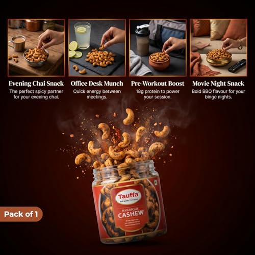 Image of Tauffa Barbeque Cashews 250g | Smoky BBQ Roasted Whole Kaju | Crunchy Masala Kaaju Nuts | Ready-to-Eat | No Added Oil or Colours