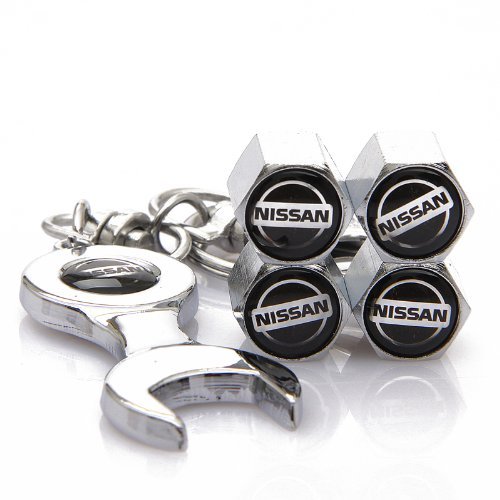 D&R Wrench Keychain Chrome Tire Valve Stem Caps for Nissan