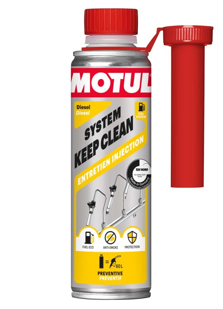 MOTUL Limpiador del Sistema de Inyección Diésel, Aditivo Limpiador Preventivo para Motores Diésel, Anti-​Humos, Rendimiento, Reducción del Consumo y Emisiones, System Keep Clean Diesel, 300 ml