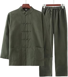 Traje de Kung Fu de algodón Suave para Hombre, Color Liso, Chino, Camisa y pantalón de Artes Marciales, Uniforme de Tai Chi (CA(L))