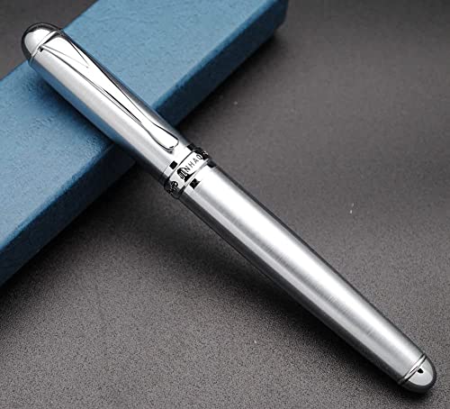 Image of SCHMIDT X750 Fountain Pen Silver Trim Medium Nib 0.7 mm Medium Nib with ink Converter (steel body)