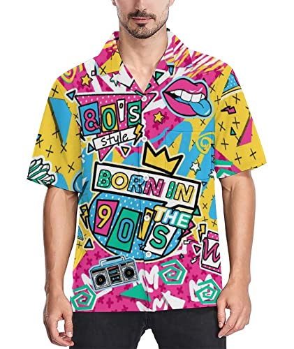 LARSD 80s Shirts for Men - 90s Button Up Vintage Retro Hawaiian Beach Neon Disco Funny Party Shirt4
