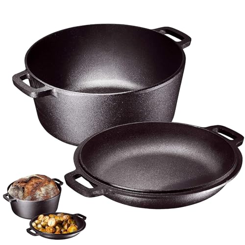 Dutch Oven Pot with Lid, Cast Iron Skillets, 2 in 1 Dutch Ov...