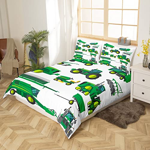 Erosebridal Equipment Trucks Duvet Cover, Excavators Comforter Cover Twin Size Green Vehicle Quilt Cover For Child Kids Child Boys Teens Construction Tractor Bedding Set For Bedroom Decor #TOP1