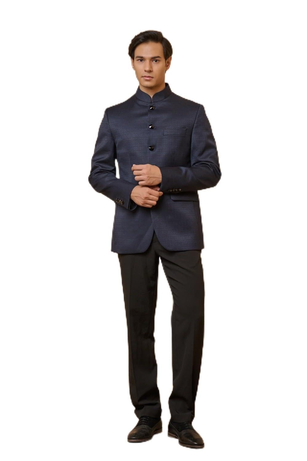 tasva Navy Classic Jacquard Bandhgala For Men-picture-18
