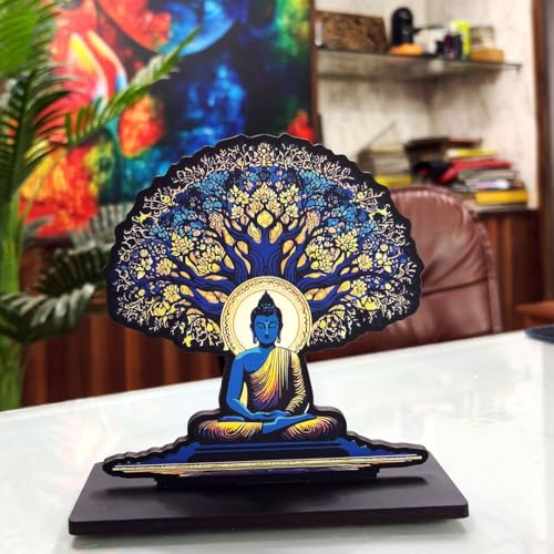 Image of CVANU Wooden Idols & Figurine Table Top Lord Buddha Decorative Item Religious Showpiece for Study Table| Office Desk| Book Shelf| Gift| Home Decoration (6inch X 5.3inch) S494