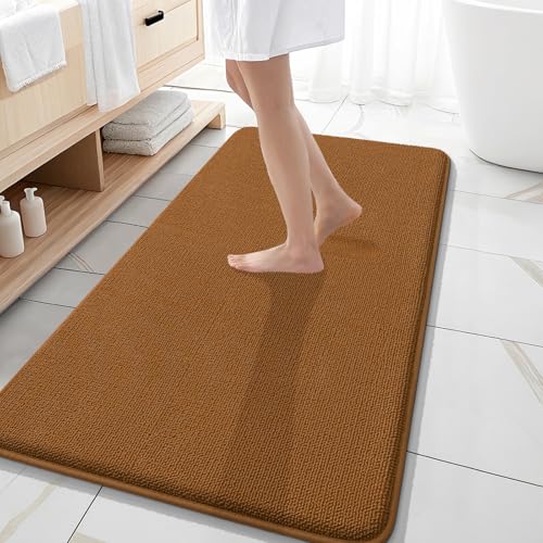 Image of OLANLY Thick Memory Foam Bathroom Runner Rugs 47x20, Extra Soft Absorbent Long Bath Rug, Quick Dry Bath Mats, Non-Slip, Machine Washable Mat for Bathroom, Tub and Shower, Home Decor Accessories, Ochre