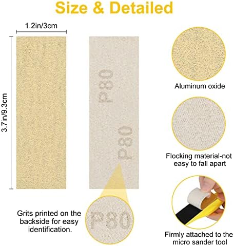 71 PCS Micro Sander Kit, 3.5 x 1 Detail Handle Sanding Tools, Mini Sander Sandpaper 80 120 180 240 400 1000 1500 Assorted Grit for Wood Work Finishing DIY Project Narrow Corner Polishing Sanding