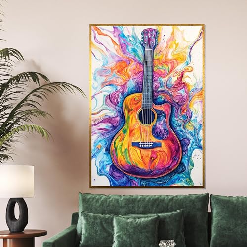 Décoration murale guitare colorée en impression d'art haute définition