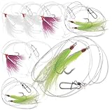 Uncle Mo’s Tackle - 6 Pack Fluke Flounder Ocean Hi/Lo Hey Now Rig –Multicolor BUCKTAIL Teaser Hook for Saltwater –Size 5/0 Hook- 40lb Heavy Duty Mono 3ft Long - Black Duo-Lock Snaps - Hand Tied