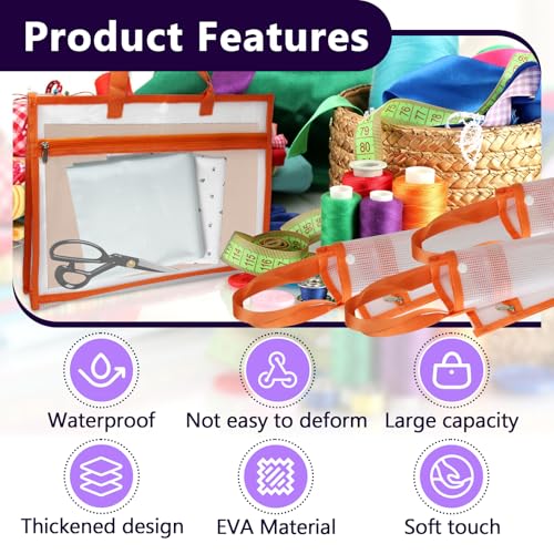 Image of 3 Pcs Portable Project Bags for Quilting Knitting, Stitching and Embroidery Projects Storage, Sew Project Bag with Zipper and Double Pockets, Transparent Mesh Sewing Project Bag for Crafter