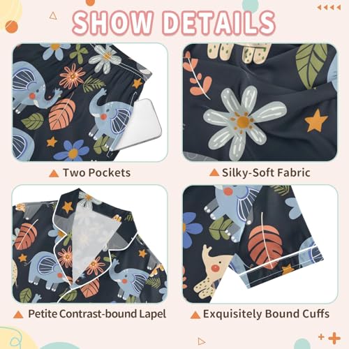 Funny Elephants Pajamas Set Summer Button Down Sleepwear Pjs Sets Comfy Loungewear3