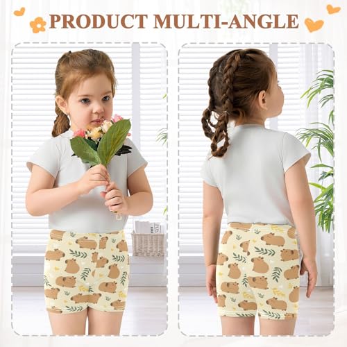 Cute Capybara Simple Flower Yellow Pattern Girls Shorts Elastic Waist Sports Shorts Girls Leggings Pants for 4-10 Years4