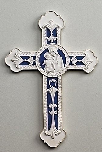 Della Robbia Madonna and Child White Blue 9 inch Decorative Wall Cross Della Robbia Madonna and Child White Blue 9 inch Decorative Wall Cross