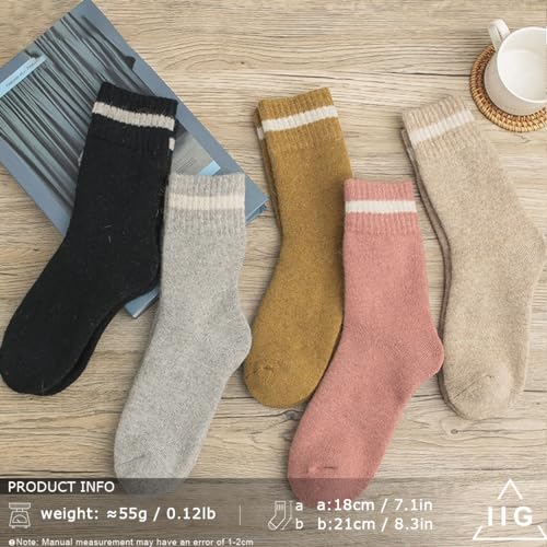 Image of IIG 5 Pairs Women's Vintage Style Thick Wool Warm Winter Crew Socks