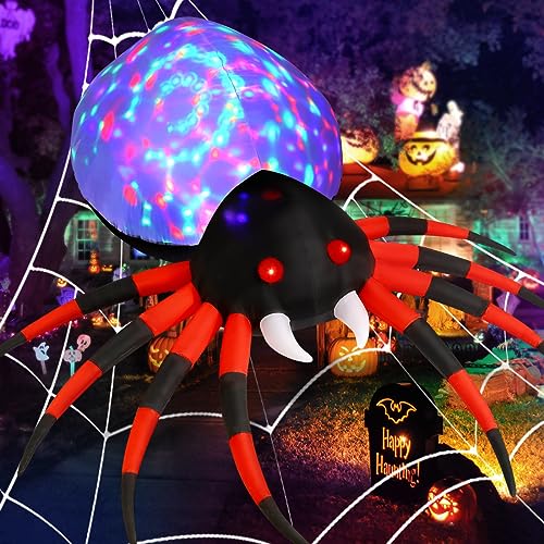 GOOSH 8 FT Width Halloween Inflatables Spider - Blow Up Yard Decorations with Magic Light - Halloween Outdoor Inflatables for Yard Garden Lawn Decor の商品画像 1