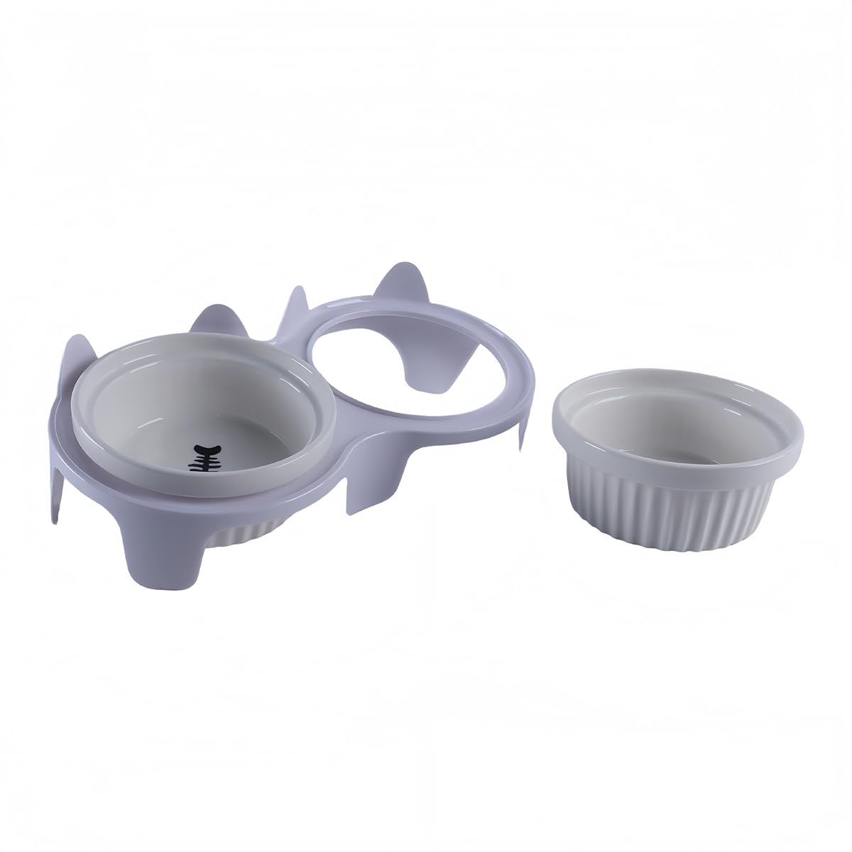 SYLEN Set di ciotole per gatti in ceramica con supporto, 2 piatti in ceramica rialzati per cibo e acqua, alimentazione confortevole per gatti e cuccioli (bianco)