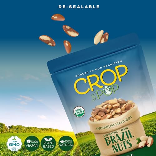 Image of CROP BY POP - Organic Raw Brazil Nuts (32 Oz - 2 LB) Packed Fresh in Resealable Bag - USDA Organic, Non GMO - Naturally Grown, Vegan, Kosher