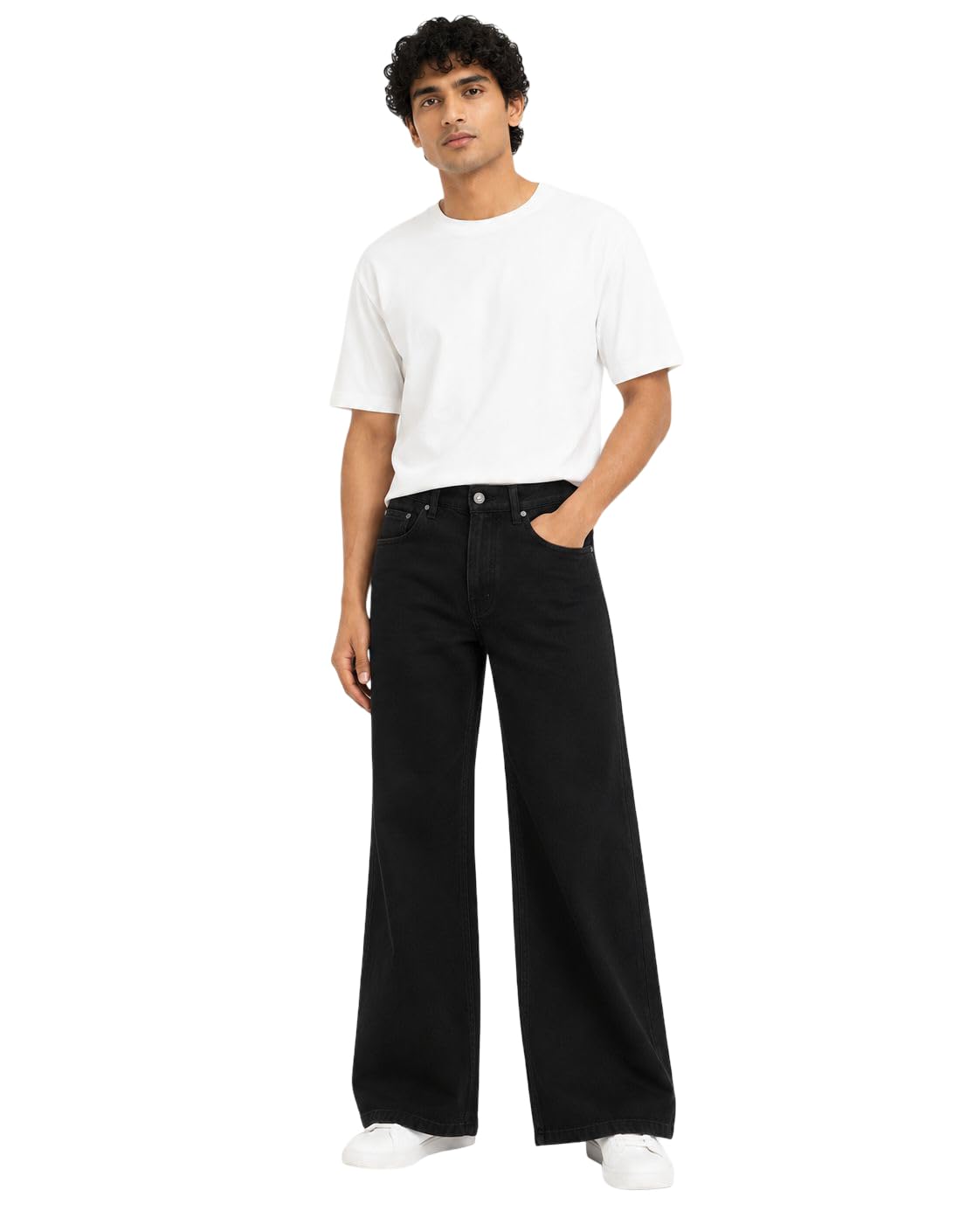 Men's Wide-Leg Jeans, High-Rise Denim Pants, Relaxed Fit, Classic 5-Pocket Style, Button Closure, Casual Streetwear-image-43