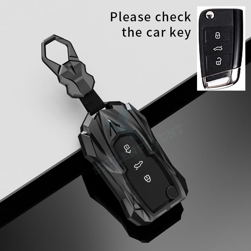 Image of Racer Car Key Cover Compatible with Skoda Kushaq, Slavia & Kylaq | 3 Button Metal Smart Key Case | Premium Waterproof Soft Silicone Key Shell with Keychain