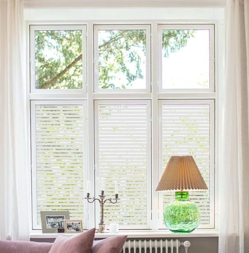Image of WALLMATE Stripe Frosted Window Film Decorative UV Protection Non Adhesive Privacy Glass Sticker for Home Office Meeting Room (Strip Frosted, 24x120 in)