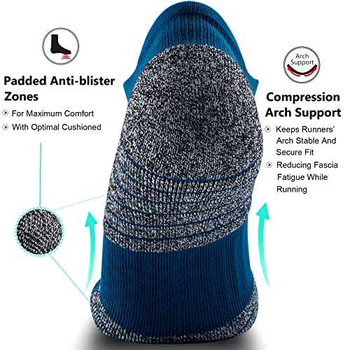 Sitoisbe No Show Sports Compression Running Socks For Men Women Circulation 4-Pairs, Low Cut Cushioned Socks Moisture Wicking Arch Support For Planter Faciatis Golf Exercise, Harbor Blue, Medium #TOP3
