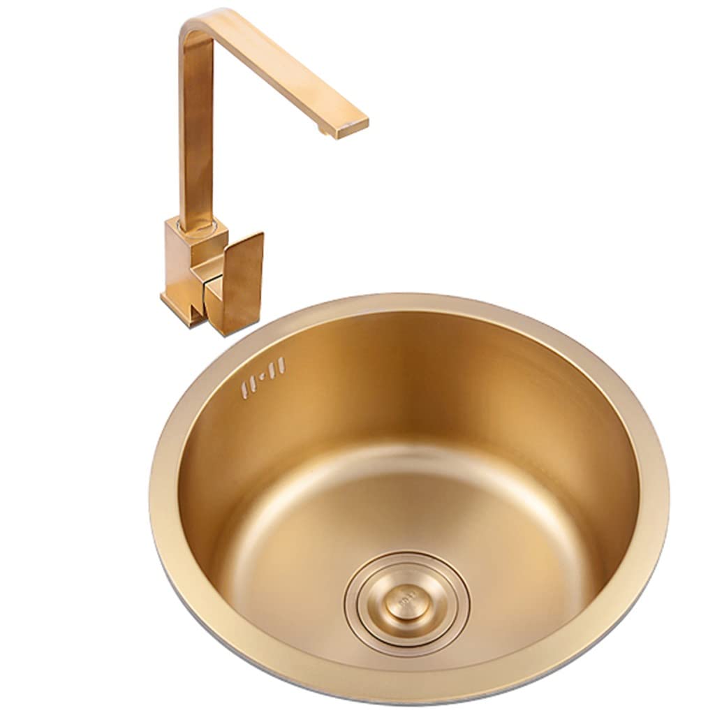 Évier de cuisine rond encastrable sous plan cuve simple inox 304 36cm avec robinet bonde