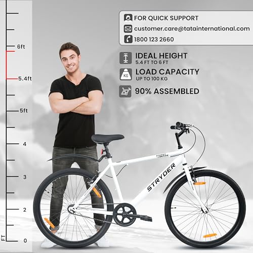 Image of Stryder 26T Street Fire SS (Single Speed) Mountain Cycle - V Brakes| Rigid Suspension| Durable Frame| Adjustable Seat for Ages 12+ (Unisex) (White)