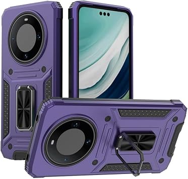 Phone Fashion for Huawei Mate 60 Pro+ Case,with Slide Camera Cover,Metal Ring Kickstand Military Grade Shockproof Hard PC Heavy Duty Protective forPurple