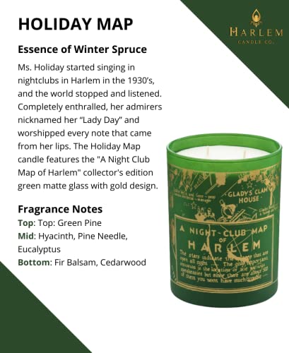 Harlem Candle Company Holiday Map Luxury Candle, 12 Oz Green Glass Jar With Harlem Map Print, Double Wick, Soy Wax, Gift Box, Winter-Fresh Fir, Pine Needles And Mint-Infused Eucalyptus #TOP3