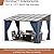 ALAULM 10'x 12' Outdoor Hardtop Pergola,Wall Mounted Lean to Gazebo with Curtains and Netting,Galvanized Metal Frame,Sunshade for Patio, Backyard, Deck and Lawns-Dark Blue