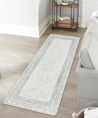 Uphome Moroccan Washable Runner Rug 2x6, Soft Non-Slip Geometric Hallway Rug Runner, Modern Boho Diamond Bathroom Runner, Farmhouse Bohemian Printed Throw Carpet for Kitchen Porch Sofa Bedroom