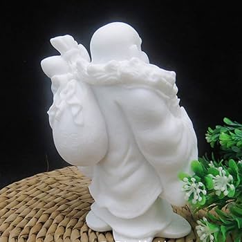 Amazon.co.jp: 笑う仏像、白い大理石の石の中国の装飾彫刻