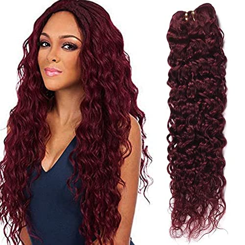 Mink Brazilian Water Wave Human Hair Bundles 99J Weave Hair Unprocessed Virgin Human Hair Extensions Burgundy Wine Red Virgin Brazilian Water Wave Hair Bundles (1pc 16inch, 99J)