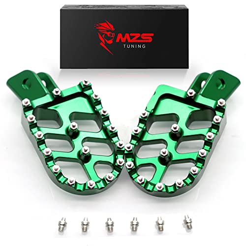 Image of MZS Dirt Bike Foot Pegs Compatible with KLX110 2002-2024 / KLX110L 2010, CNC Motocross Footpeg MX Footrest Rest Pedal Green