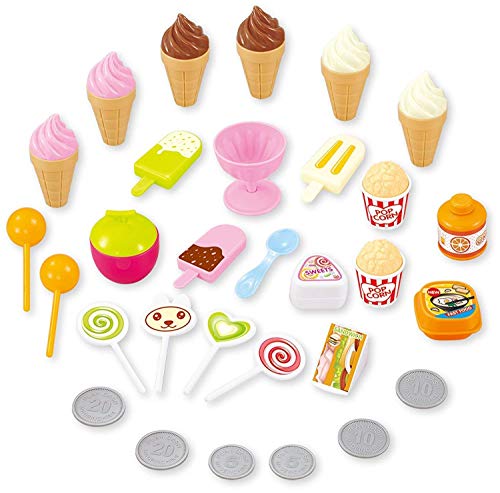Image of LONGMIRE Plastic 42 Pcs Big Size Kitchen Playset | Musical & Light Kitchen Set Toy for Kids with Sound and Accessories Set for 4 Year Old (LONGMIRE-Ice Cream Trolley)