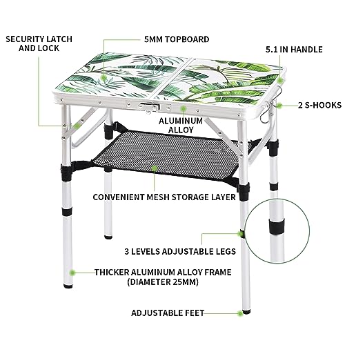 image for Yriuat Folding Camping Table 2ft Portable Pinic Table Adjustable Heigh