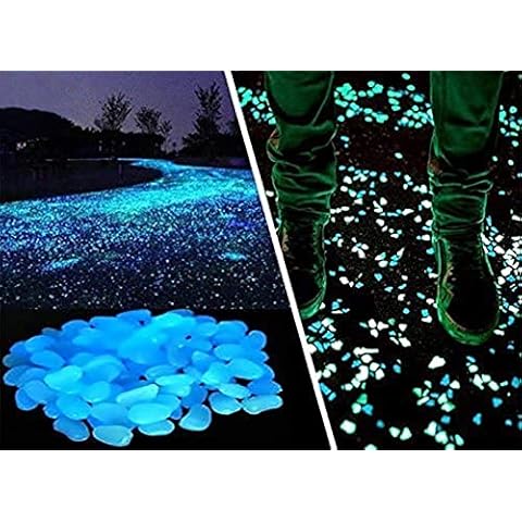 Opps 100 Pcs Glow in The Dark Garden Pebbles for Walkways and Decor in Blue Cover