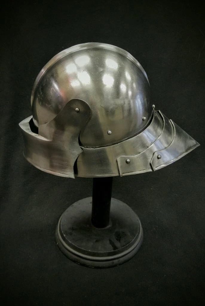 Medieval Armory Crafts German Sallet Helmet, 18 Gauge Steel Construction, Brass Color, Adult Standard Size, Medieval Style, Padded Cotton Interior for Medieval Reenactment