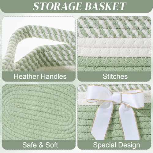 Image of Colingmill 1 Set Woven Basket for Gift Empty with Cellophane Wrap Set 14 x 10 x 5.5 Inch, Medium Decorative Gift Basket Empty to Fill, Cotton Rope Storage Box Decor (Sage Green White)