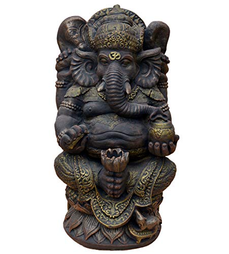 gartendekoparadies.de Figur des göttlichen Ganesha (Exklusiv), Steinfigur, H. 60 cm, 57 kg, Gold, frostsicher aus Steinguss für Außenbereich