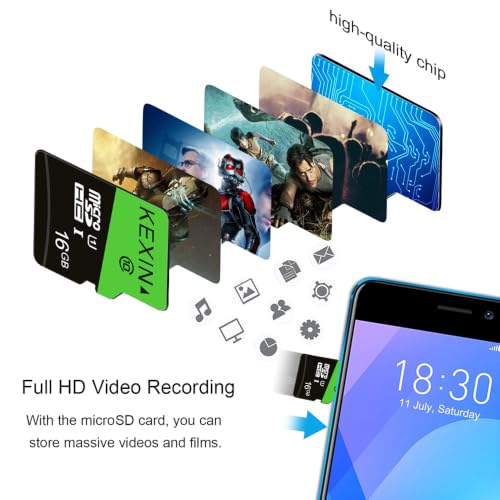 Image of KEXIN 16GB Micro SD Card 2 Pack with SD Adapter microSDHC Memory Card UHS‑I C10 U1 Micro SD Card Full HD High Speed TF Card for Smartphone Tablet Dash Cam Drone Game Console