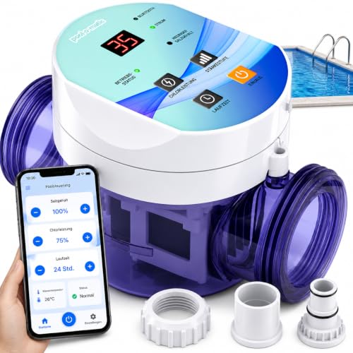 poolomio Chlorinator für Pool bis 20 m Salzwasseranlage 5 g/h mit App-Steuerung Salzelektrolyseanlage mit selbstreinigender Titanzelle Einstellbarer Chlorleistung & Laufzeit