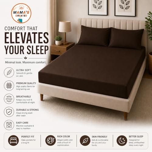 Image of Double Size Bed Sheet - 600 Thread Count Single Flat Sheet Only - Long Staple Egyptian Cotton Top Sheet Wrinkle & Fade Resistant - Chocolate