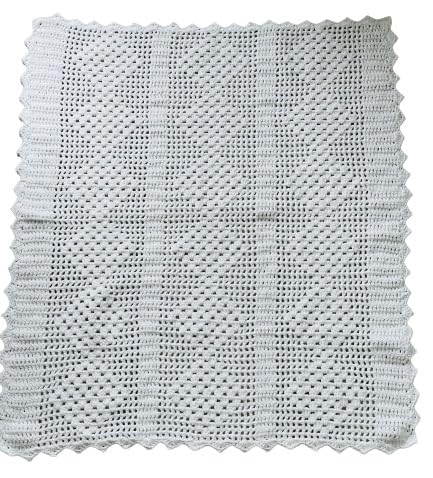 Handmade Crochet Baby Triangle Blanket (Baby White, 34 x 37 Inches)