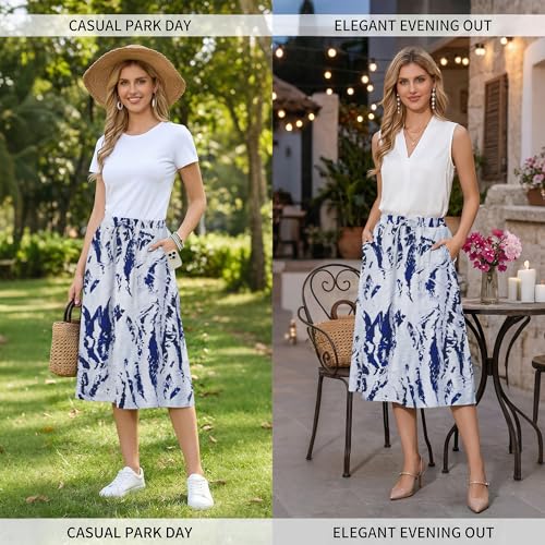 Image of Witsmile Women's Summer Pleated High Waisted Casual Flowy Skirt Pockets