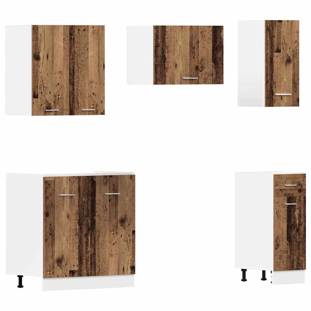 Makastle Ensemble de 11 Meubles de Cuisine en Bois d'ingénierie Vieilli