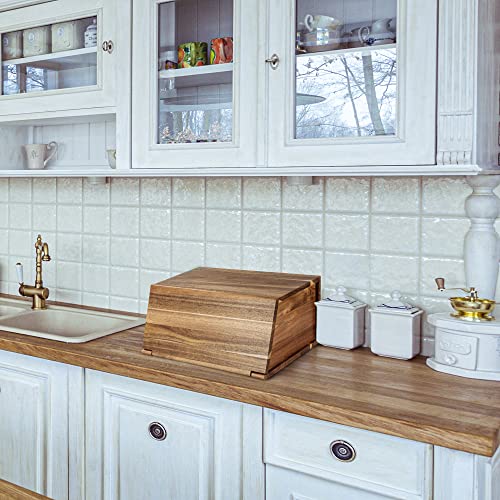 Kiteiscat Acacia Wooden Bread Box, All In One Piece Bread Storage Organizer For Kitchen Countertop; Assembly Free Large Capacity Natural Vintage Bread Food Storage Bin Container15.7 X 10 X 7 Inches #TOP4